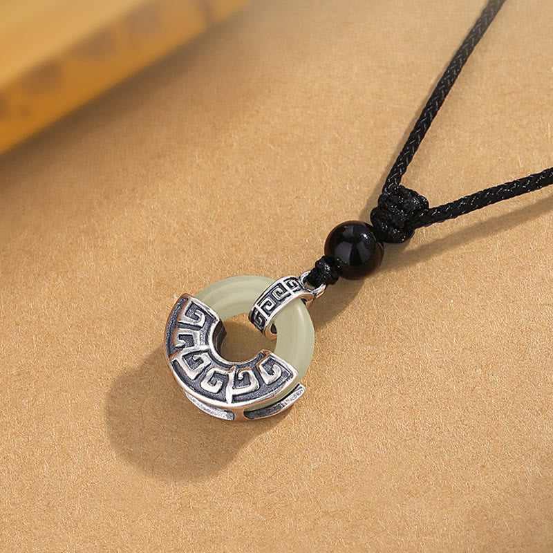 Nimara Ritual 925 Sterling Silver Natural Hetian Jade Peace Buckle Prosperity Necklace Pendant