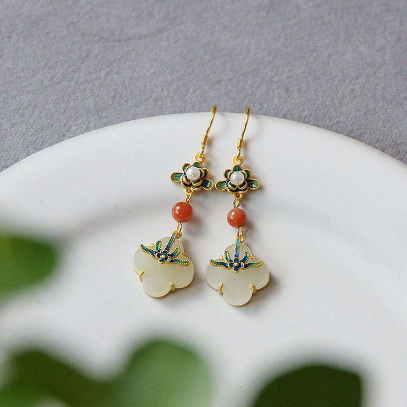 Nimara Ritual Lucky Four Leaf Clover Jade Abundance Copper Earrings
