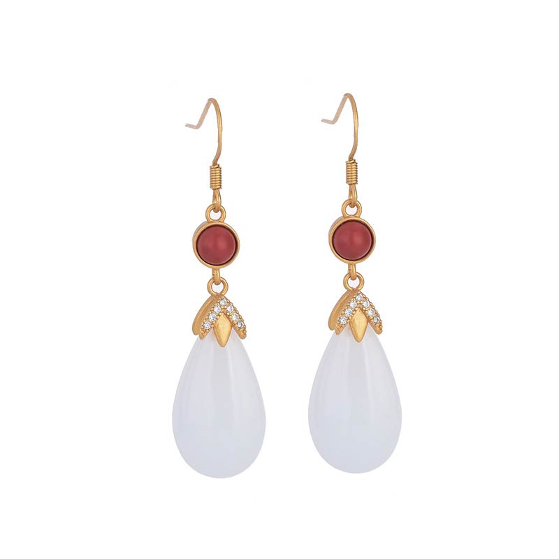 Nimara Ritual FengShui White Jade Luck Drop Earrings