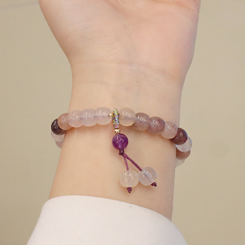 Nimara Ritual Natural Purple Golden Silk Jade Violet Flower Bead Charm Wealth Bracelet