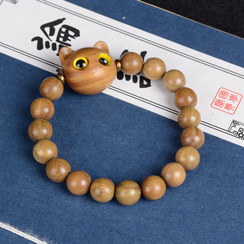Nimara Ritual Ebony Wood Green Sandalwood Red Sandalwood Lovely Cat Balance Bracelet