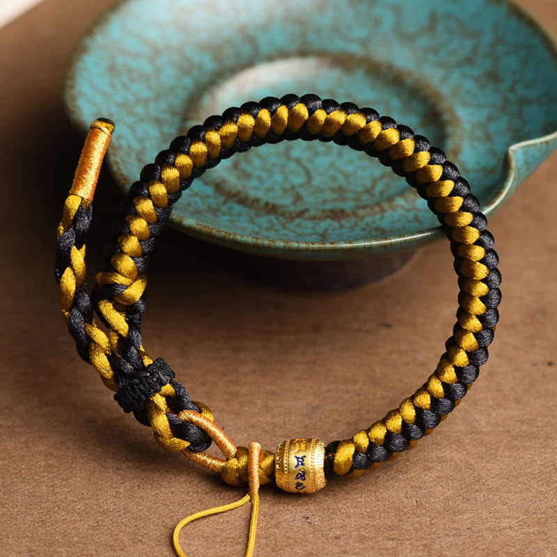 Nimara Ritual Handmade Tibetan Black Gold Dragon Scale Rope Om Mani Padme Hum Purity Bracelet