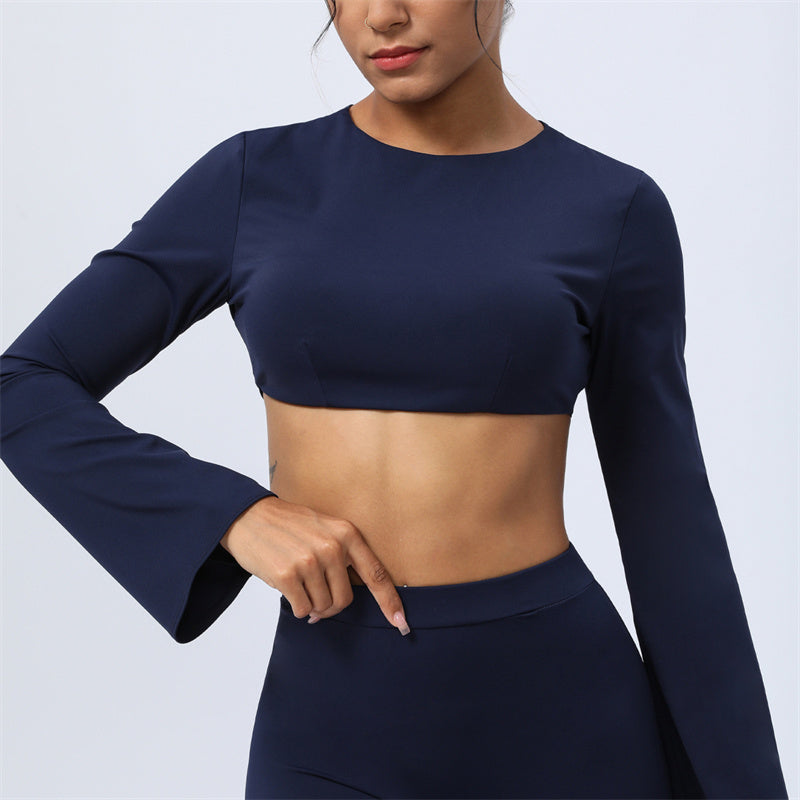Nimara Ritual Long Sleeve Backless Strap Top Bra Flare Pants Fitness Yoga Outfit