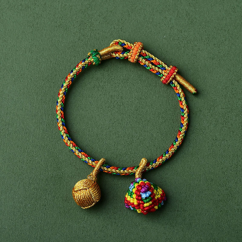 Nimara Ritual Colorful Rope Luck Handmade Zongzi Golden Ball Charm Bracelet