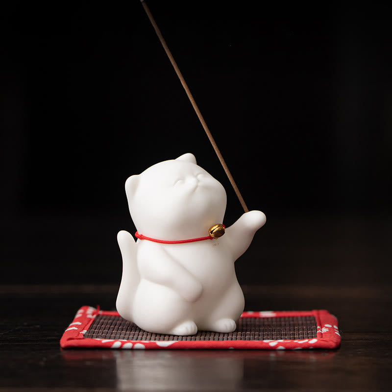 Nimara Ritual Mini Cute Cat Ceramic Healing Incense Burner Desk Decoration