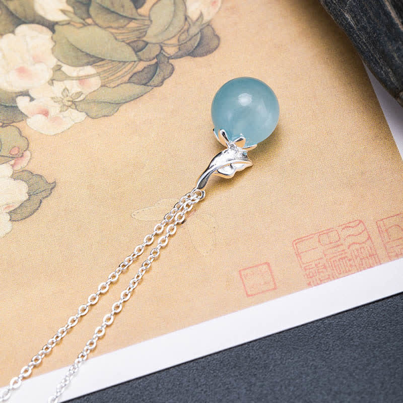 Nimara Ritual 925 Sterling Silver Natural Aquamarine Leaf Flower Peace Earrings Necklace