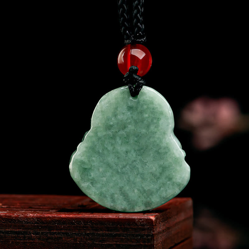 Nimara Ritual Natural Green Jade Laughing Buddha Luck Abundance Necklace Pendant