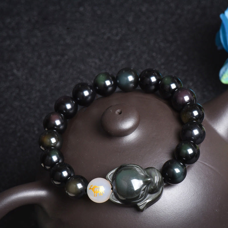 Nimara Ritual Natural Rainbow Obsidian Gold Sheen Obsidian Silver Sheen Obsidian Fox Healing Bracelet