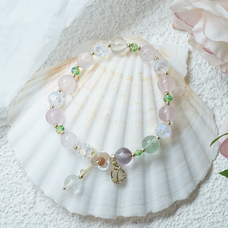 Nimara Ritual Strawberry Quartz Rutilated Quartz Fluorite Flower Healing Bracelet