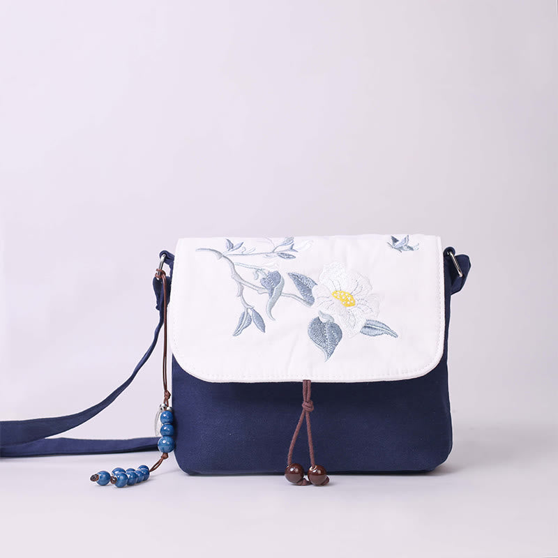 Nimara Ritual Embroidered Camellia Epiphyllum Gardenia Sakura Flowers Crossbody Bag Shoulder Bag Cellphone Bag