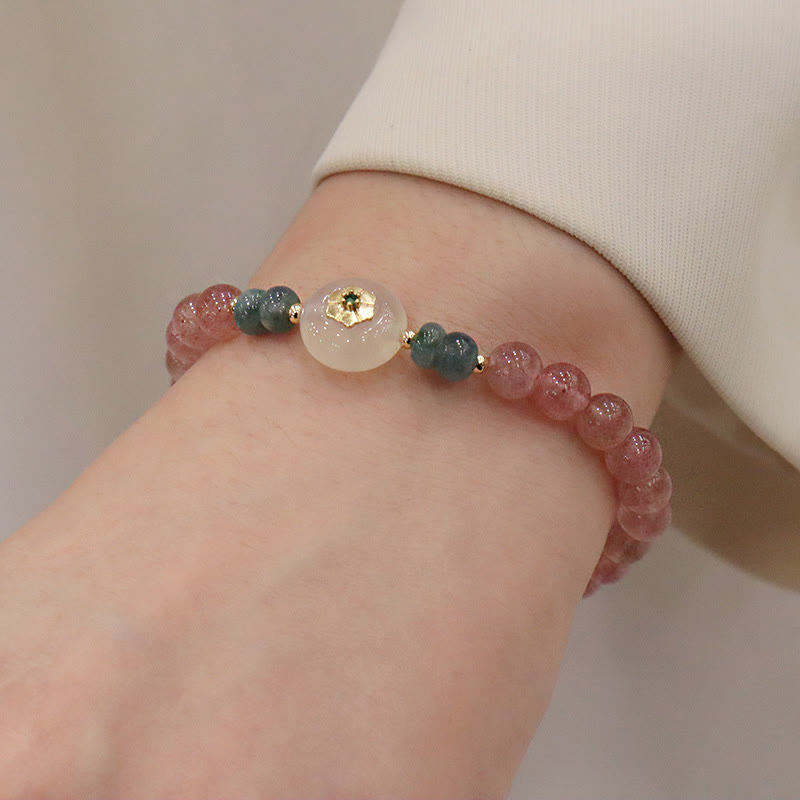 Nimara Ritual Natural Strawberry Quartz Chalcedony Jade Healing Bracelet