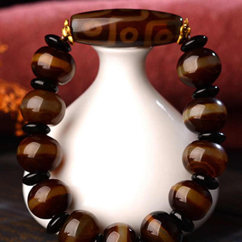 Nimara Ritual Tibetan Natural Nine-Eye Dzi Bead Agate Wealth Blessings Bracelet