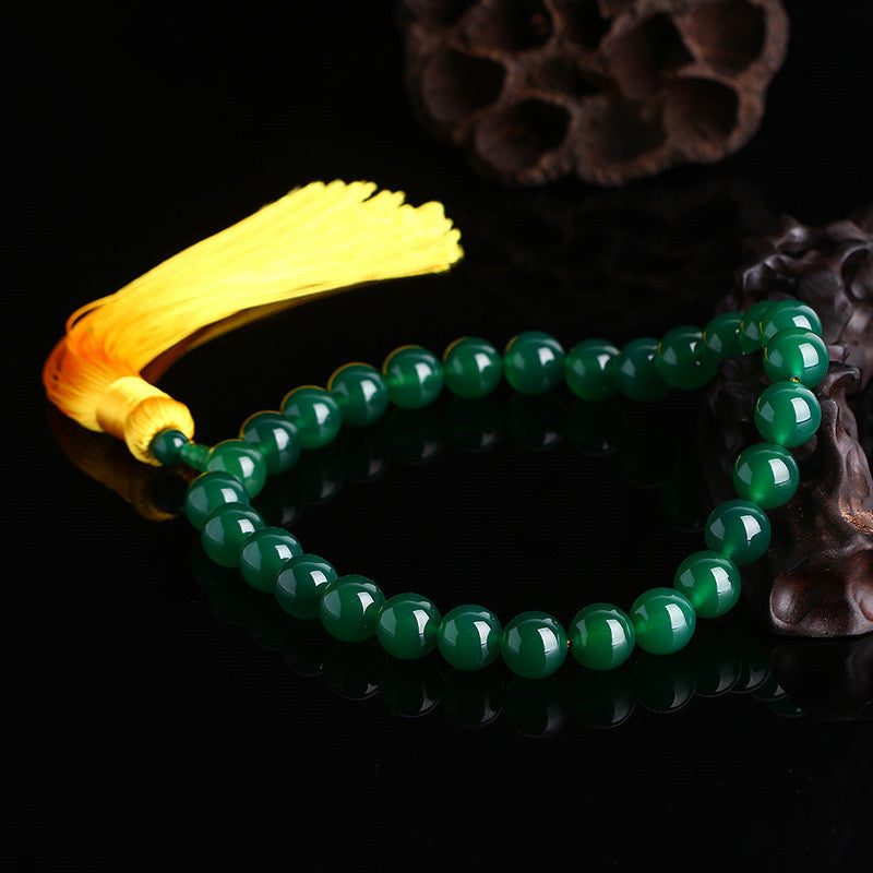 Nimara Ritual Natural Green Agate Wrist Mala Power Tassels Pocket Mala Car Decoration