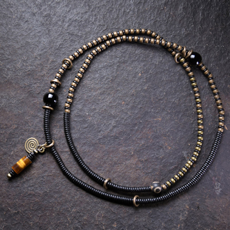 Nimara Ritual Ebony Wood Dzi Bead Copper Peace Couple Bracelet Necklace Pendant