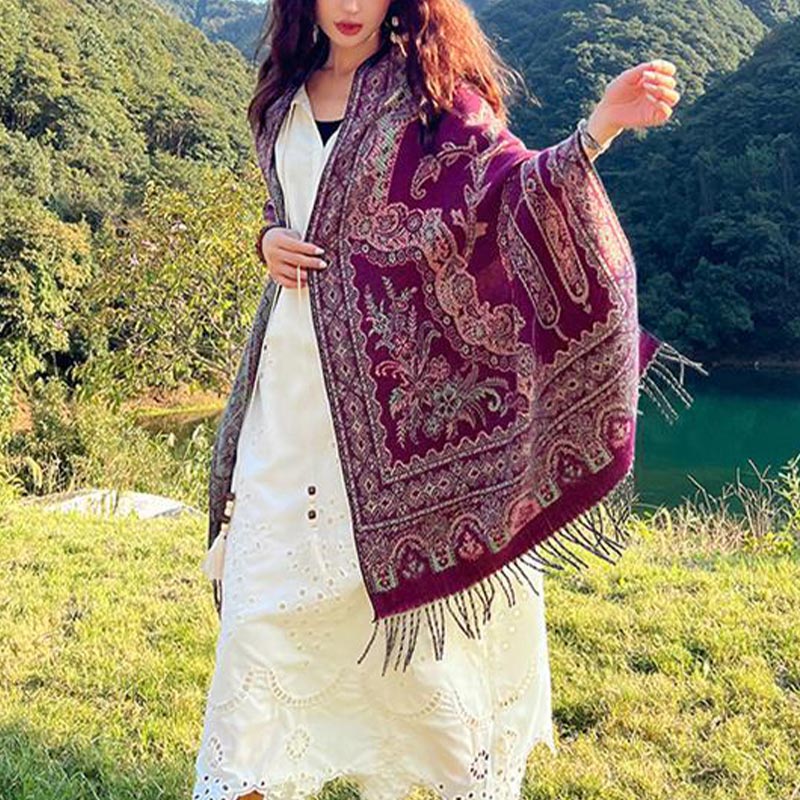 Nimara Ritual Vintage Tibetan Leaves Pattern Design Shawl Cozy Travel Scarf Wrap