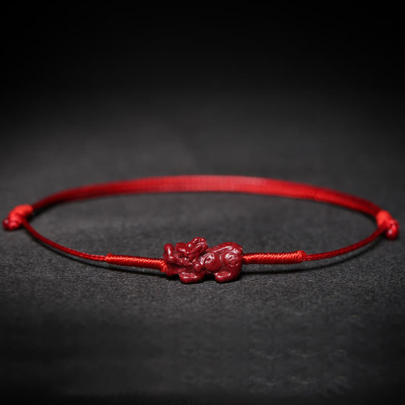 Nimara Ritual Handmade Plum Blossom Four Leaf Clover PiXiu Lotus Koi Fish Cinnabar Blessing Braid Bracelet