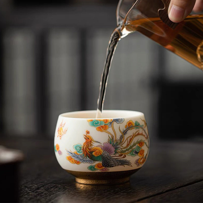 Nimara Ritual Dragon Phoenix Auspicious Clouds Ceramic Teacup Kung Fu Tea Cup