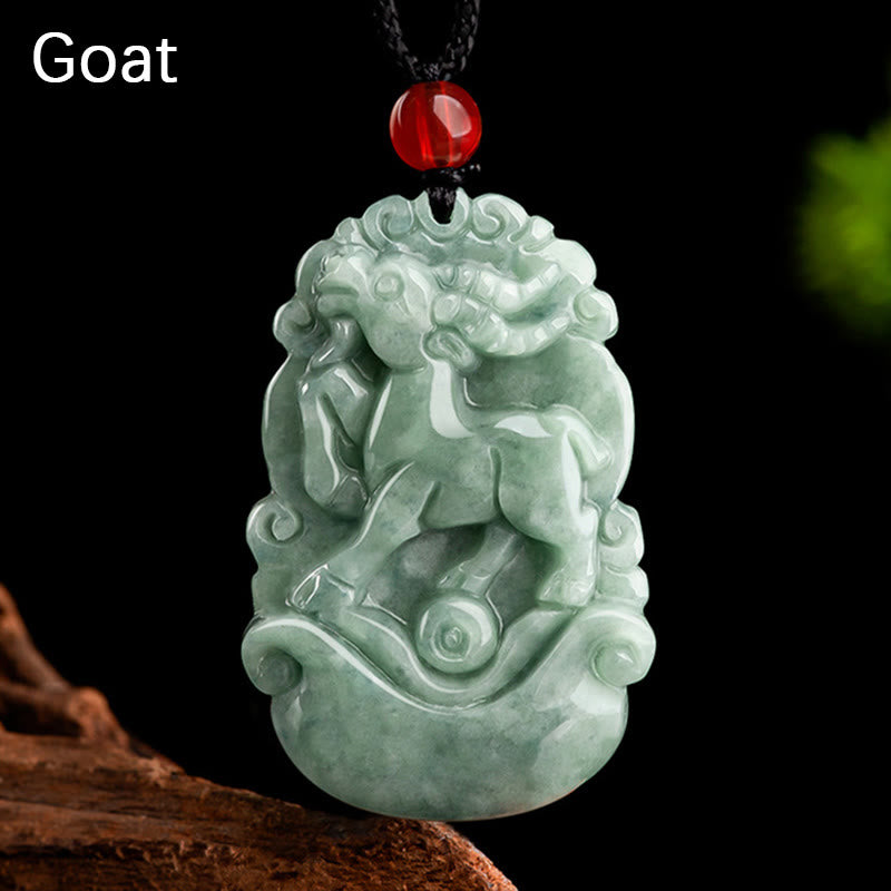Nimara Ritual Natural Green Jade 12 Chinese Zodiac Luck Prosperity Necklace Pendant
