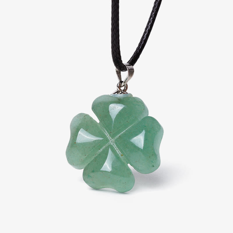 Nimara Ritual 925 Sterling Silver Green Aventurine Four Leaf Clover Luck Leather Rope Necklace Pendant