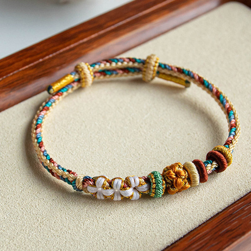 Nimara Ritual Handmade Dunhuang Color Peach Blossom Pattern Braid String Bracelet