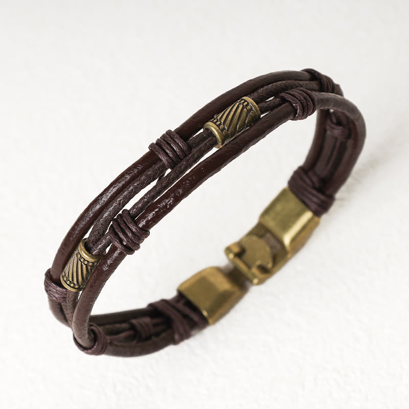 Nimara Ritual Vintage Leather Wrist Band Brown Rope Layered Bracelet Bangle