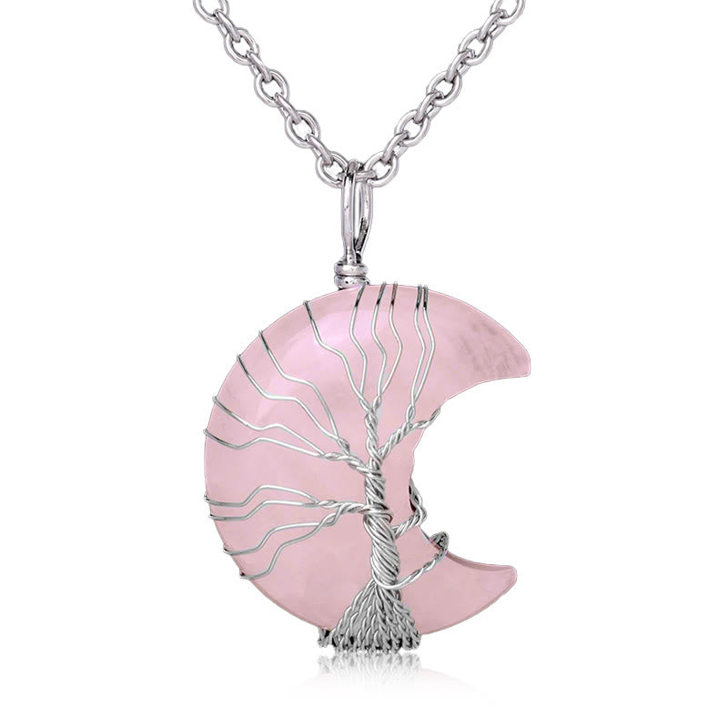Nimara Ritual Natural Quartz Crystal Moon Tree Of Life Healing Energy Necklace Pendant