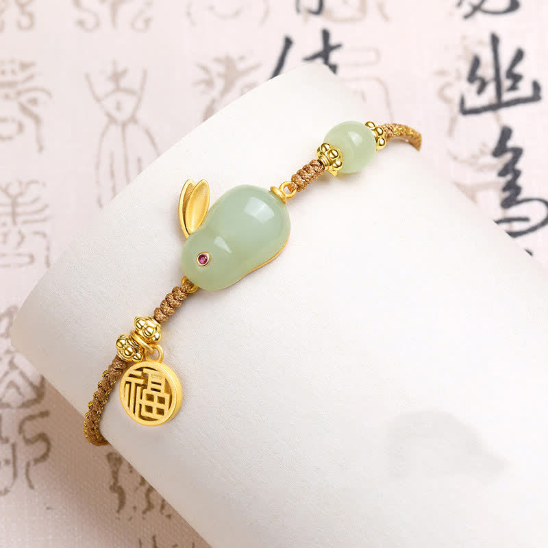 Nimara Ritual Year of the Rabbit Hetian Jade Happiness Blessing Wealth String Bracelet