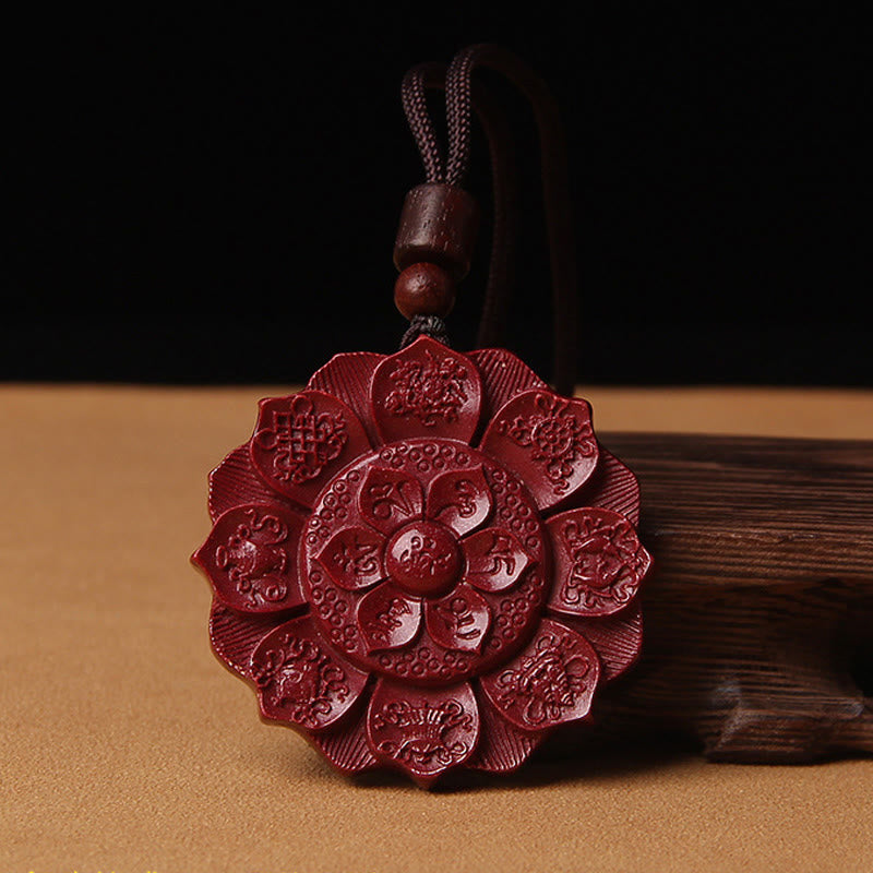 Nimara Ritual Natural Cinnabar Lotus Om Mani Padme Hum Blessing Necklace String Pendant