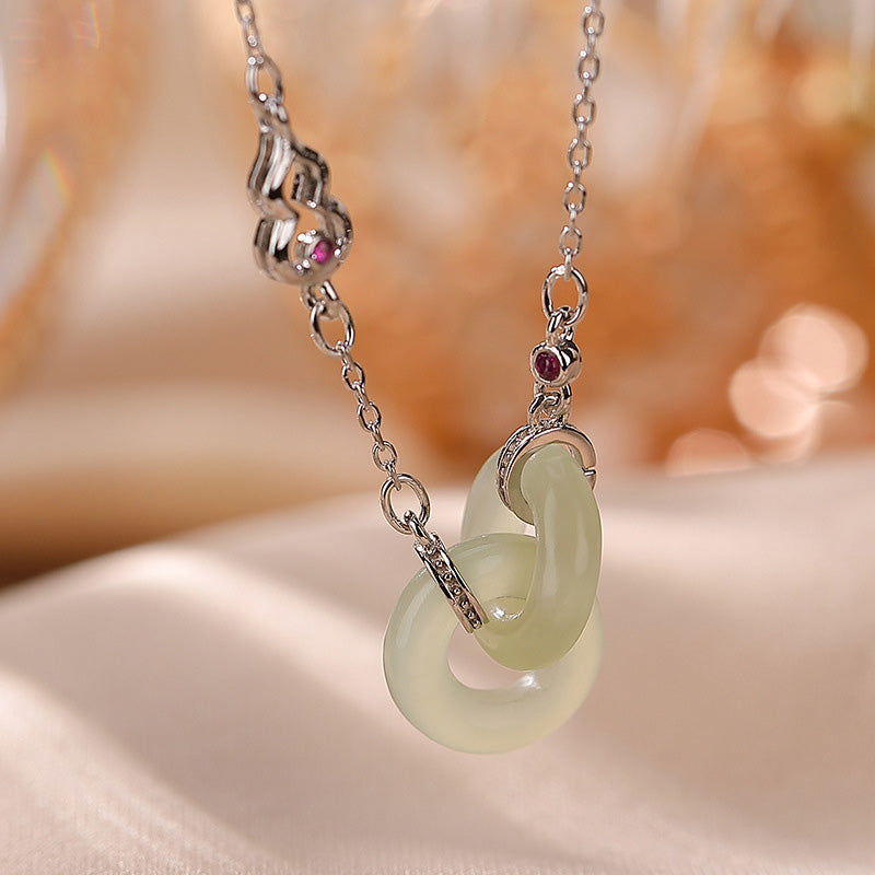 Nimara Ritual 925 Sterling Silver Round Jade Luck Prosperity Necklace Chain Pendant