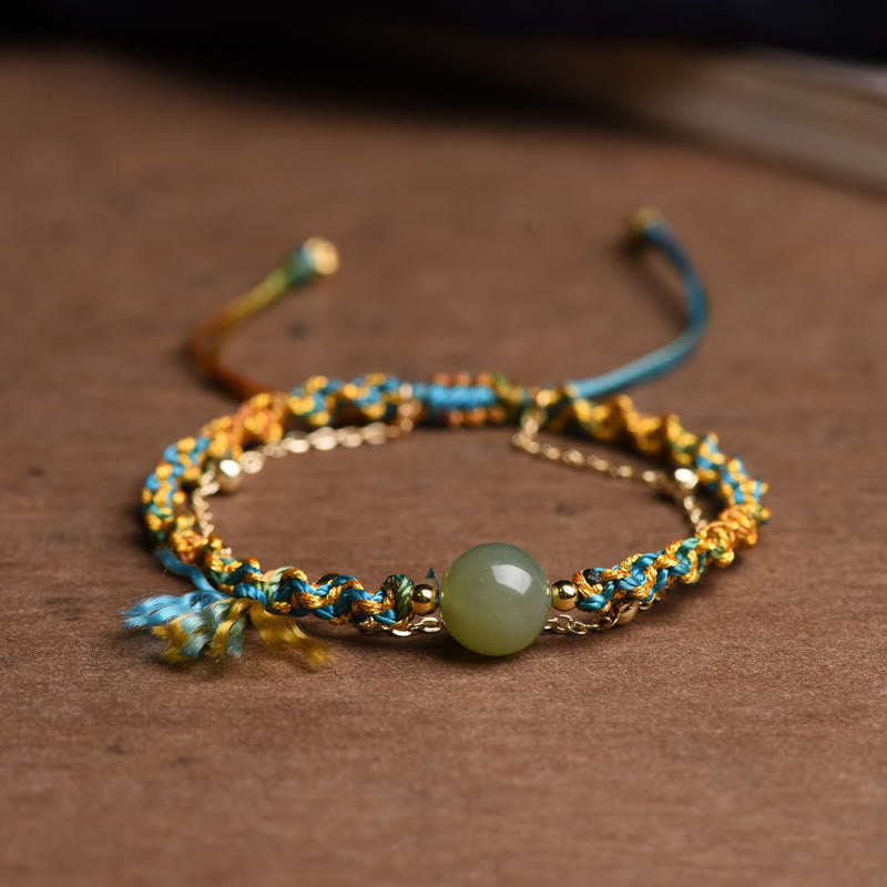Nimara Ritual Handmade Colorful Rope Luck Jade Bead Abundance Double Layer Bracelet