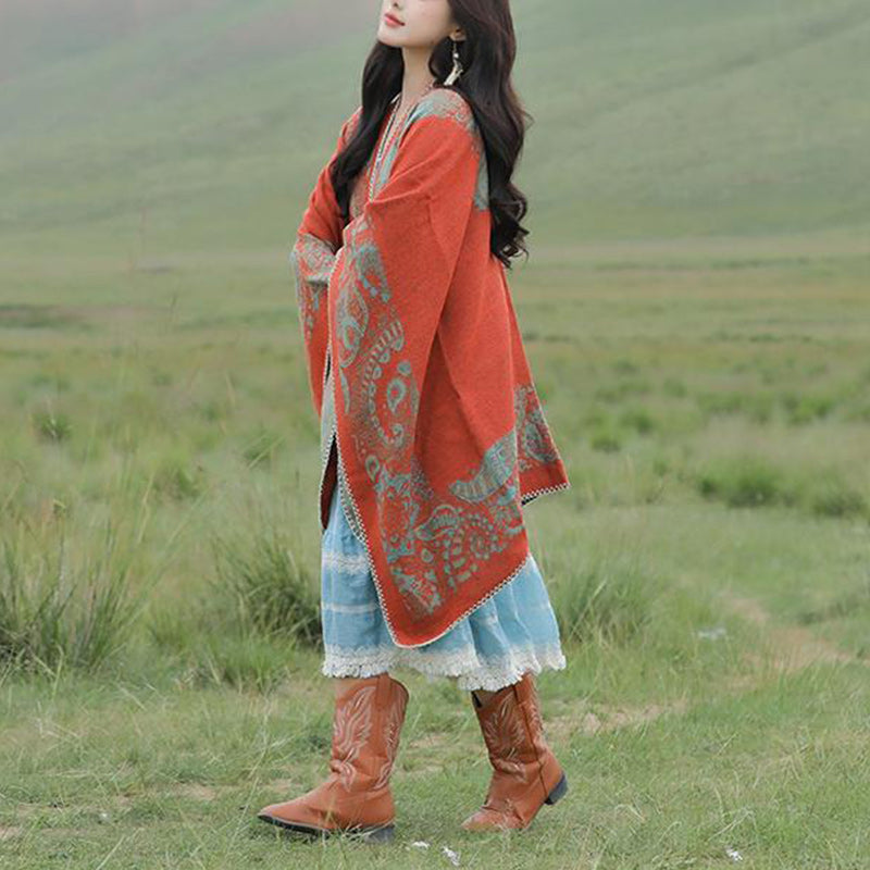 Nimara Ritual Tibetan Shawl Simple Pattern Winter Cozy Travel Scarf Wrap