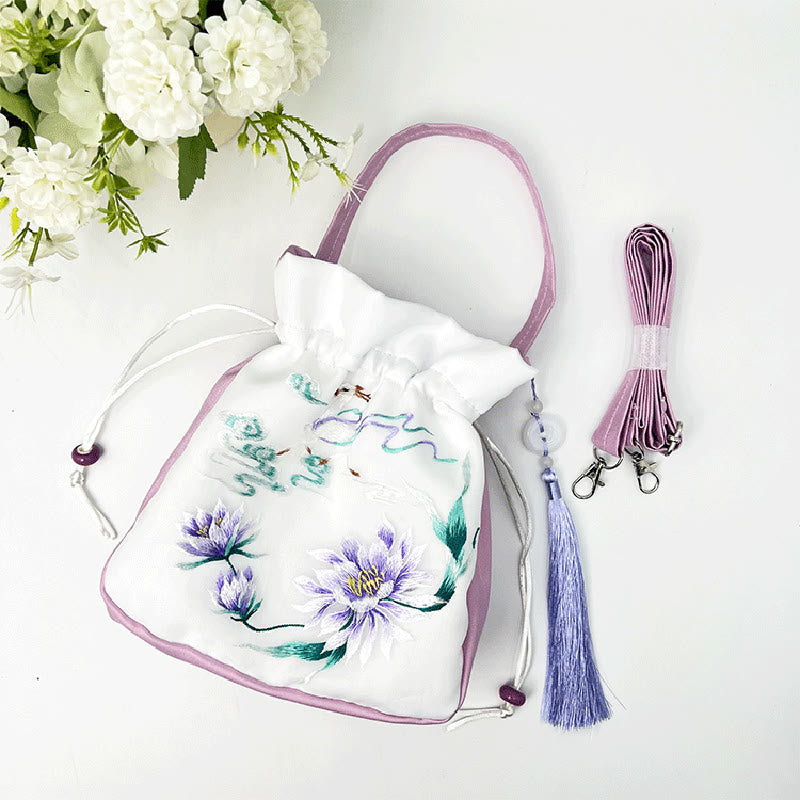 Nimara Ritual Suzhou Embroidery Rabbit Lotus Epiphyllum Peony Magnolia Silk Tote Crossbody Bag Shoulder Bag Handbag