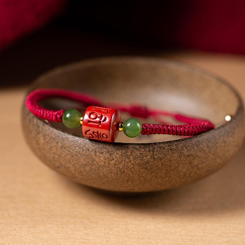 Nimara Ritual Tibetan Cinnabar Om Mani Padme Hum Engraved Blessing Braided Rope Bracelet