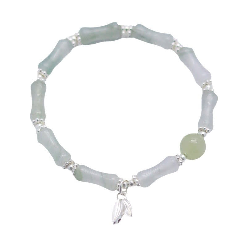 Nimara Ritual 925 Sterling Silver Natural Tianshan Jade Bamboo Charm Luck Bracelet