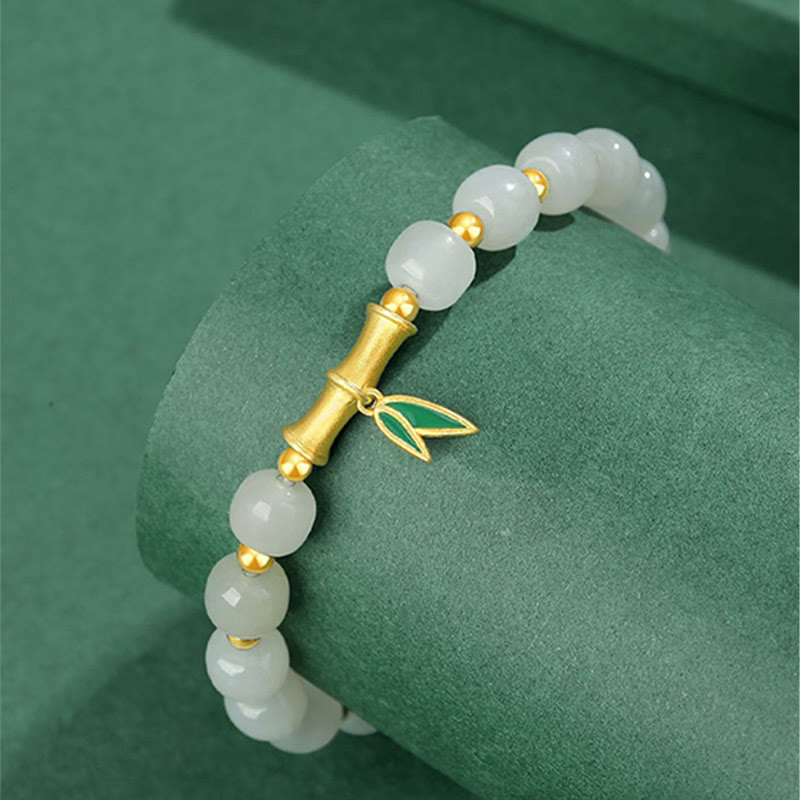 Nimara Ritual 925 Sterling Silver Hetian White Jade Bamboo Luck Bracelet