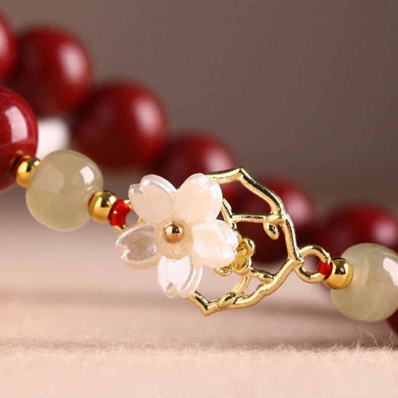 Nimara Ritual Natural Cinnabar Jade Beaded Tridacna Stone Flower Blessing Bracelet