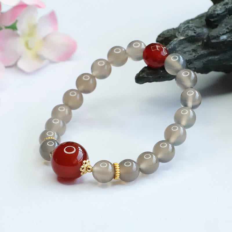 Nimara Ritual Natural Gray Chalcedony Red Agate Harmony Bracelet