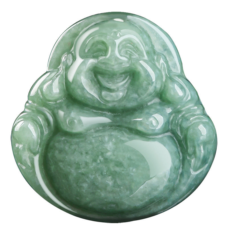 Nimara Ritual Laughing Buddha Cyan Jade Success Necklace String Pendant