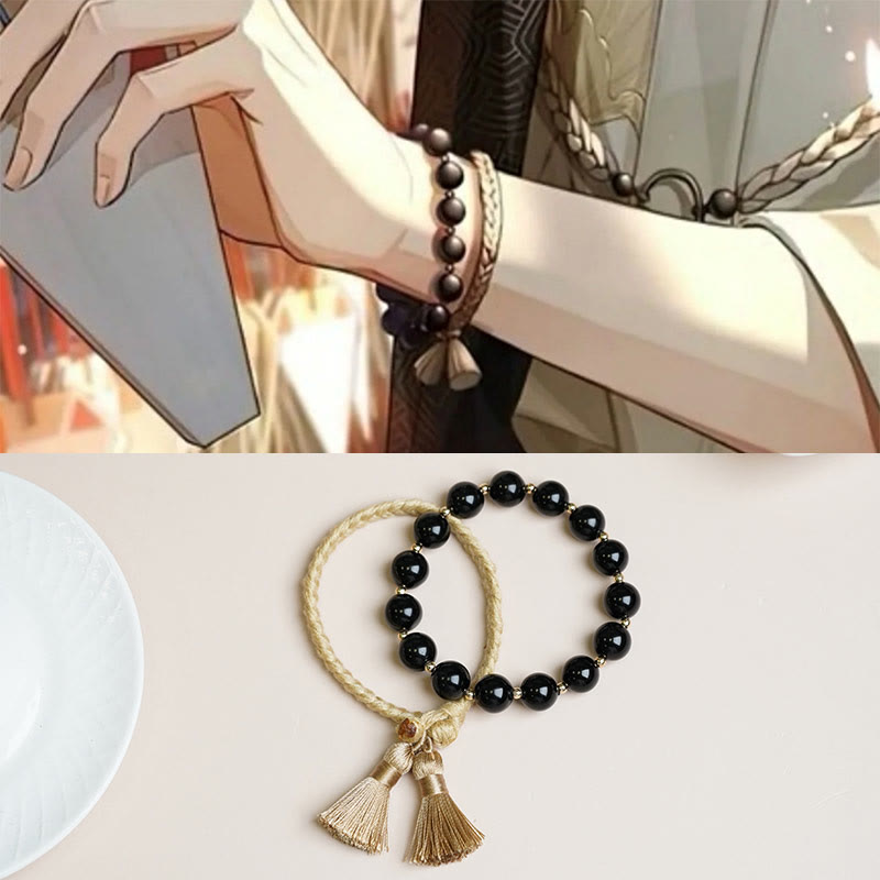 Nimara Ritual 2Pcs Black Onyx Bead Support Protection String Bracelet