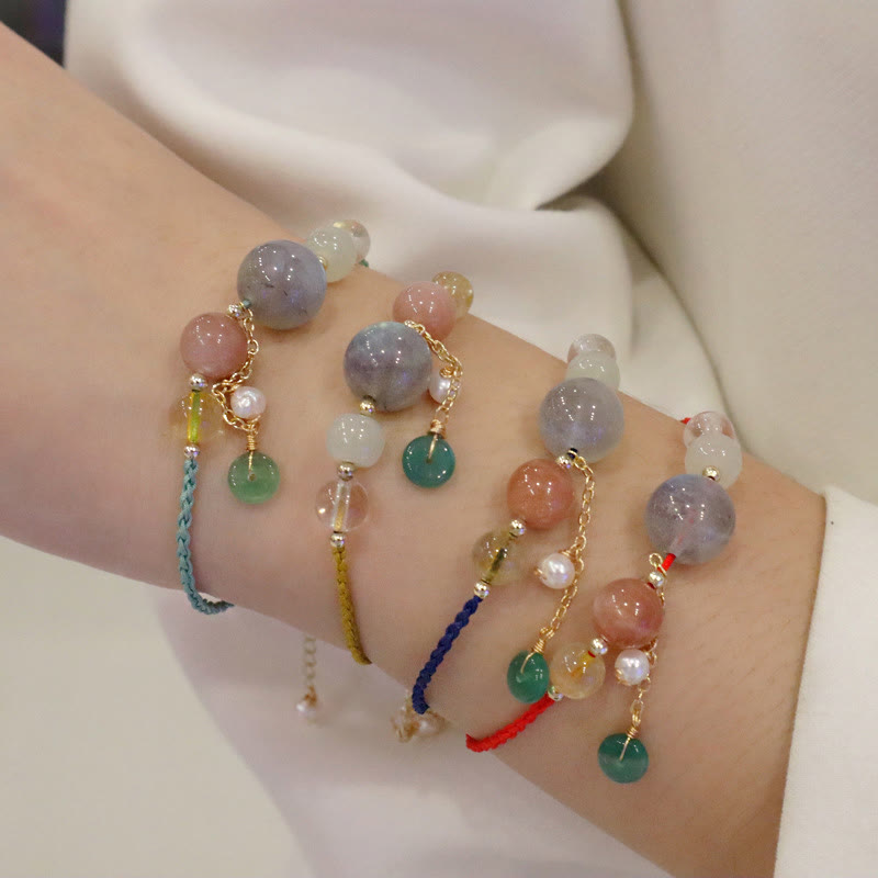 Nimara Ritual Moonstone Sunstone Beads Peace Buckle Charm Healing Bracelet