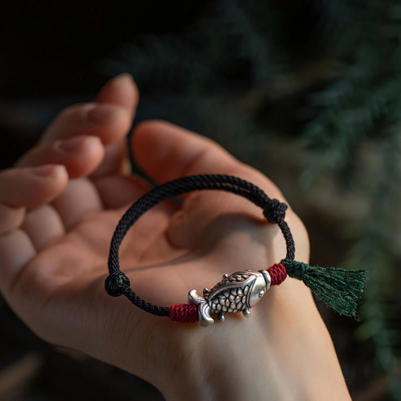 Nimara Ritual 925 Sterling Silver Luck Koi Fish Braided Bracelet