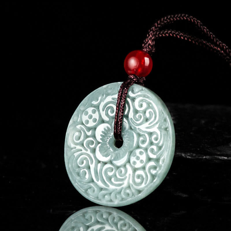 Nimara Ritual Green Jade Flower Carved Peace Buckle Abundance Necklace Pendant