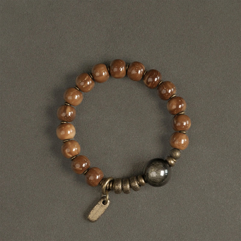 Nimara Ritual Kuka Seed Tiger Eye Gold Sheen Obsidian Brass Copper Wealth Luck Bracelet
