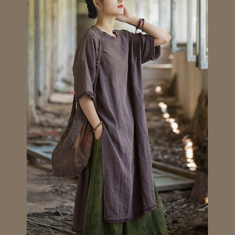 Nimara Ritual Ramie Linen Split Hem Top Women's Half Sleeve T-Shirts