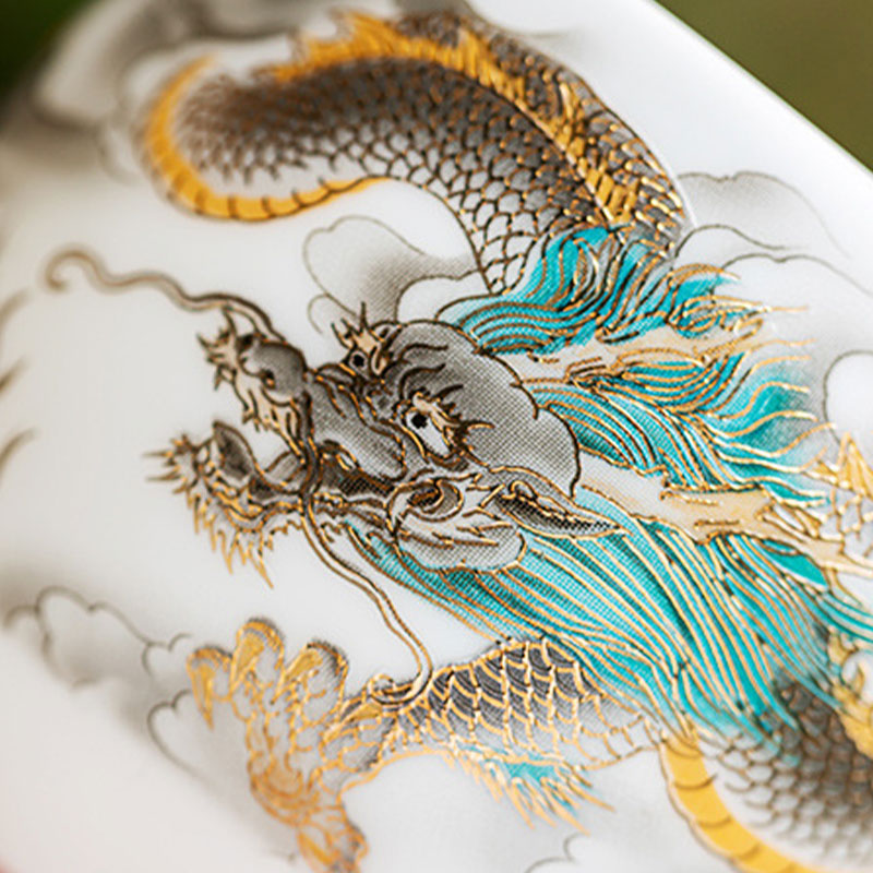 Nimara Ritual Dragon Phoenix Auspicious Clouds Ceramic Teacup Kung Fu Tea Cup With Gift Box