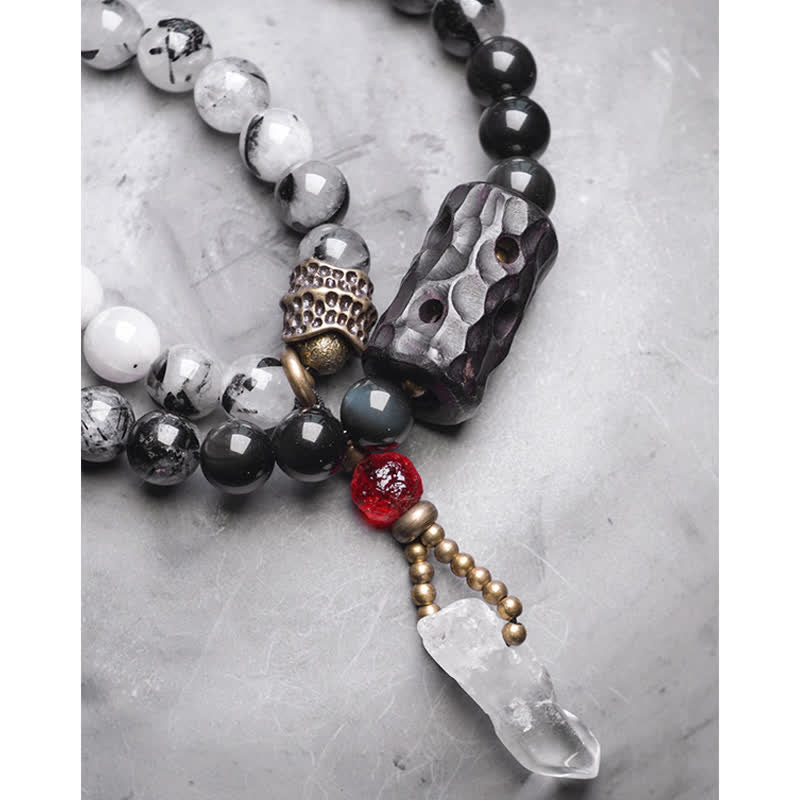 Nimara Ritual Black Rutilated Quartz Ebony Wood White Crystal Success Couple Bracelet