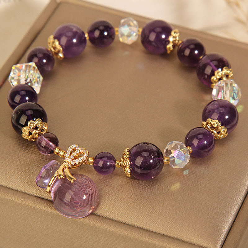 Nimara Ritual Natural Amethyst Crystal Money Bag Charm Positive Bracelet