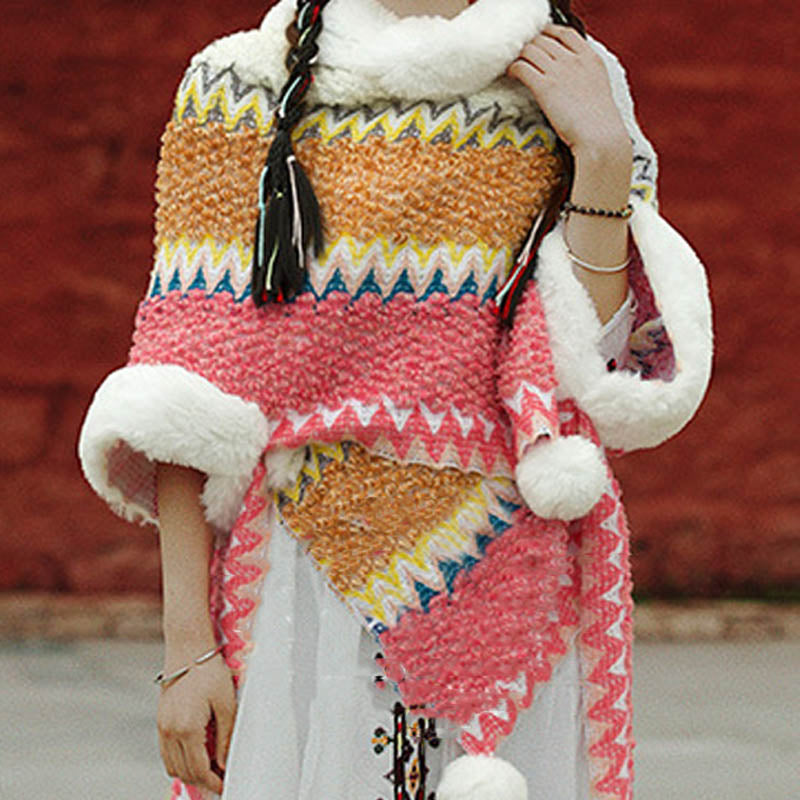 Nimara Ritual Tibetan Multicolored Striped Shawl Winter Cozy Travel Scarf Wrap
