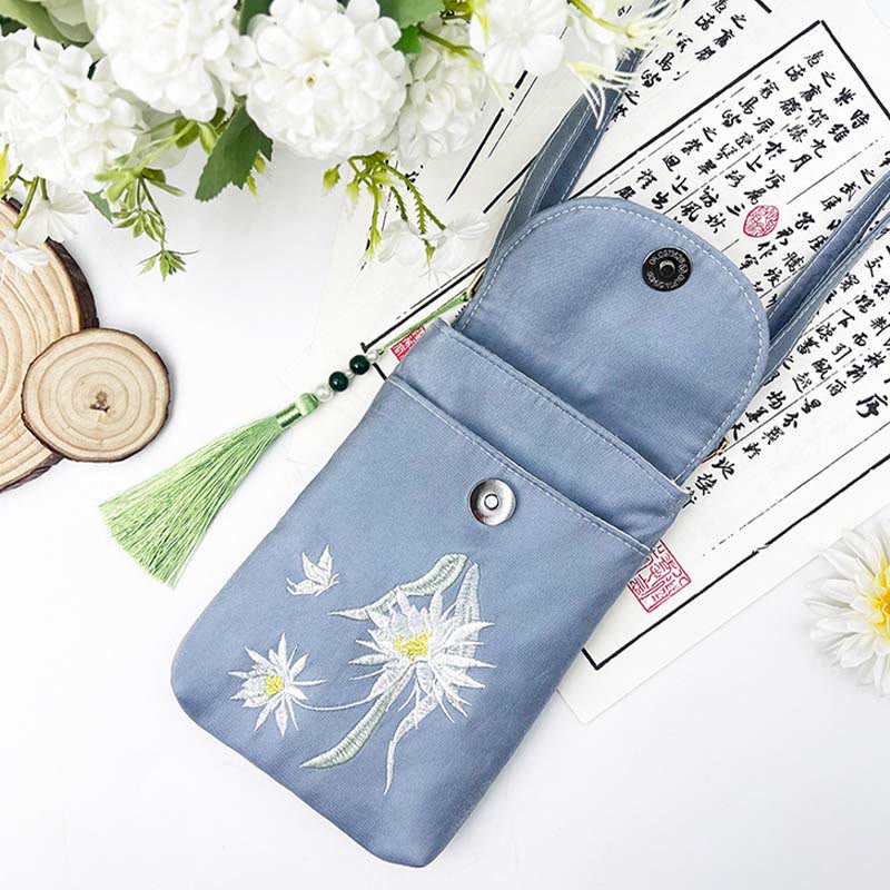 Nimara Ritual Small Embroidered Flowers Crossbody Bag Shoulder Bag Double Layer Cellphone Bag