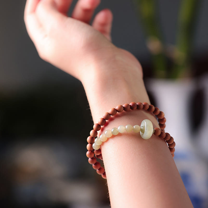 Nimara Ritual Sandalwood Hetian Jade Protection Double Wrap Bracelet